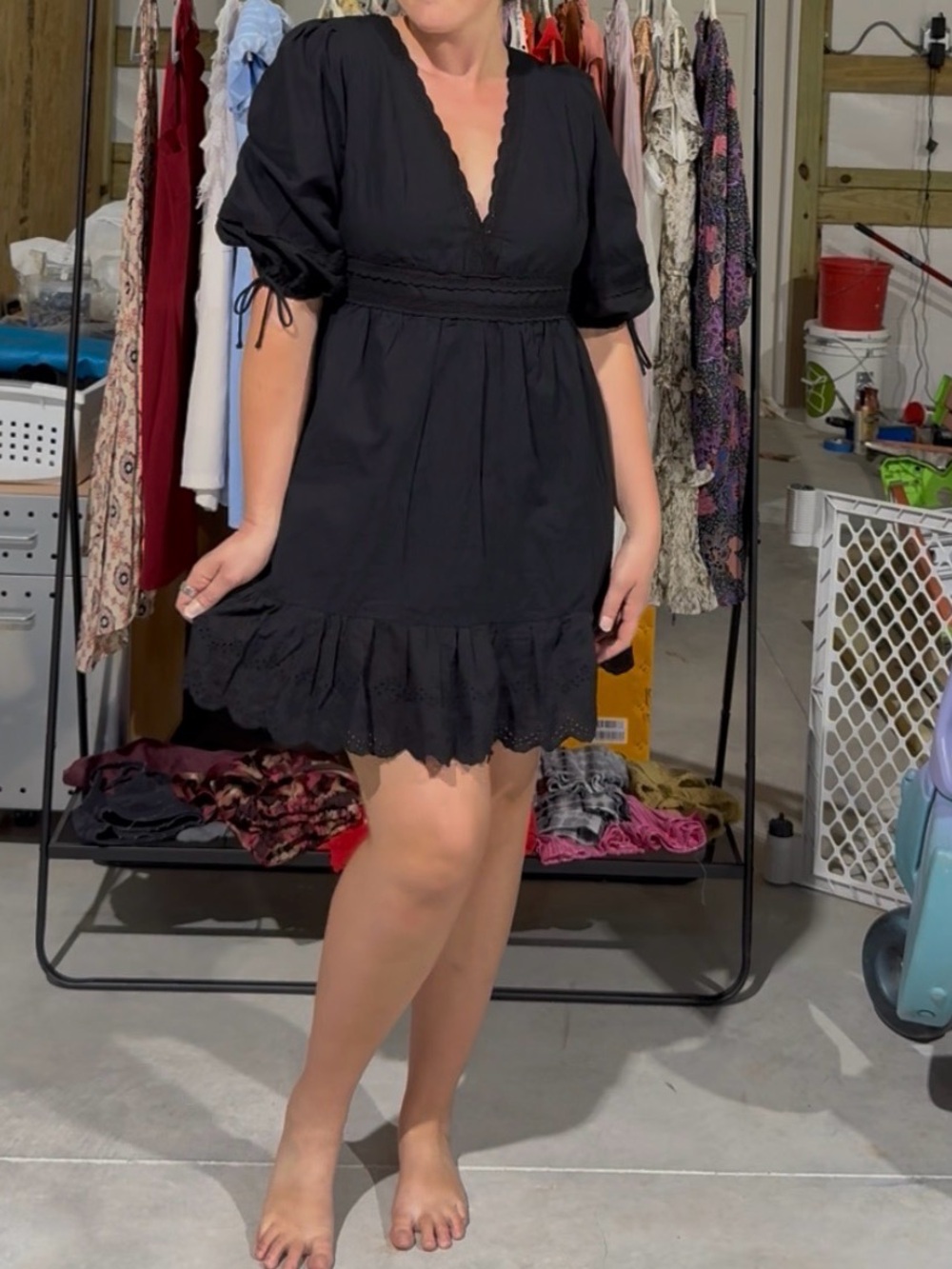 Petal and PupBlack V-Neck Puff Sleeve Mini Dress - NWT